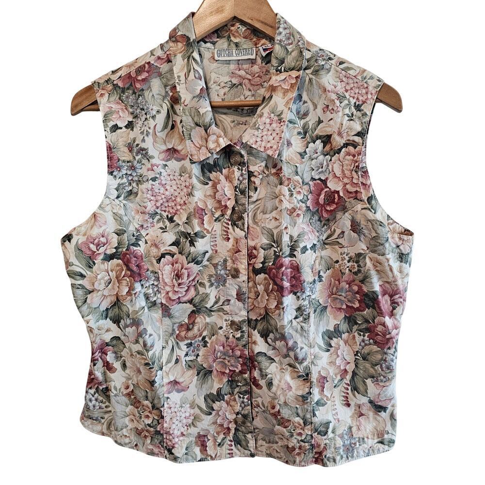Vintage Floral Blouse Women XL Pink Cottage 90s Retro Roses Pastel Coquette Boho